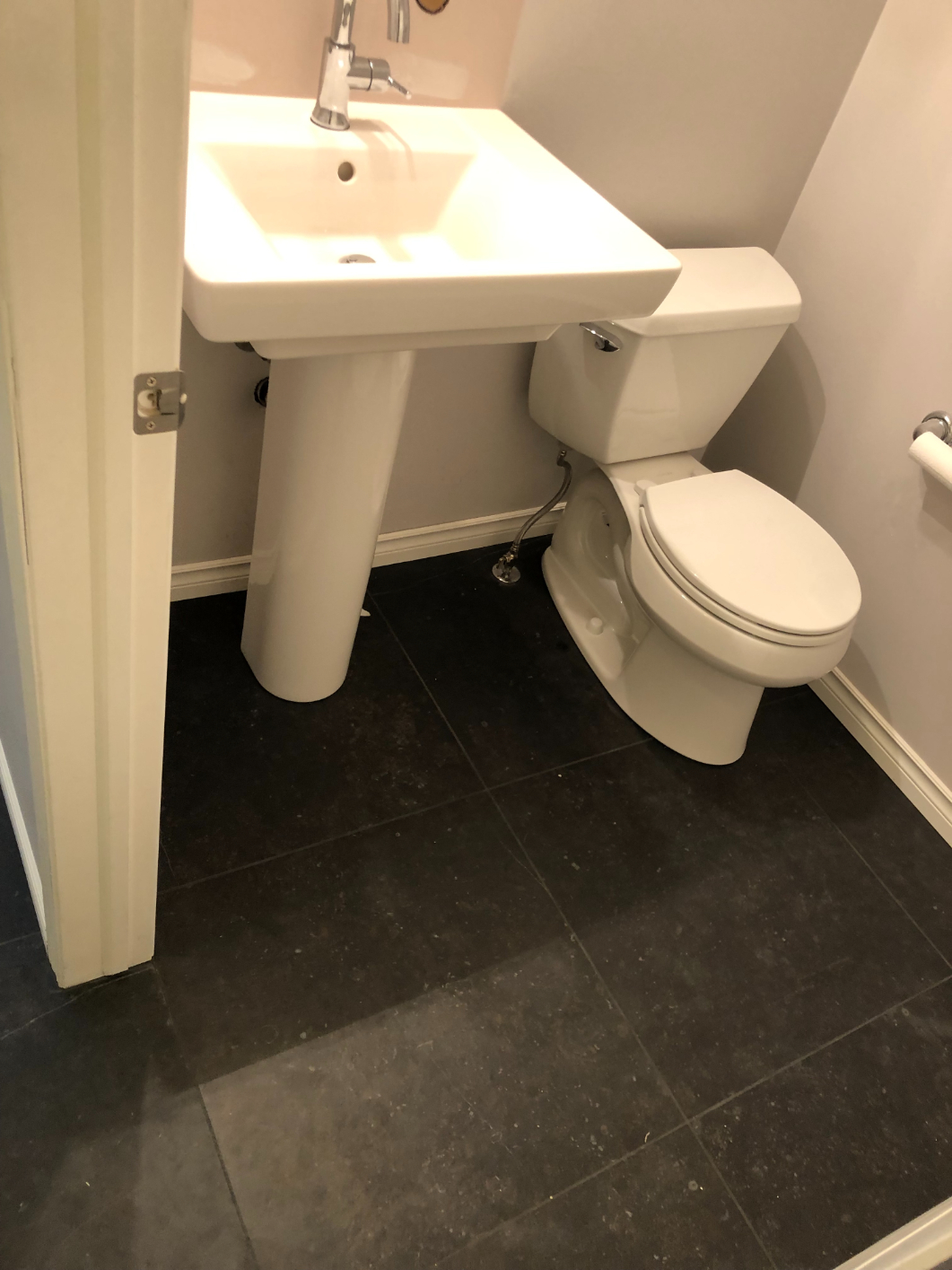 Main Foyer and Hallway with Powder Room Face Lift in Calgary